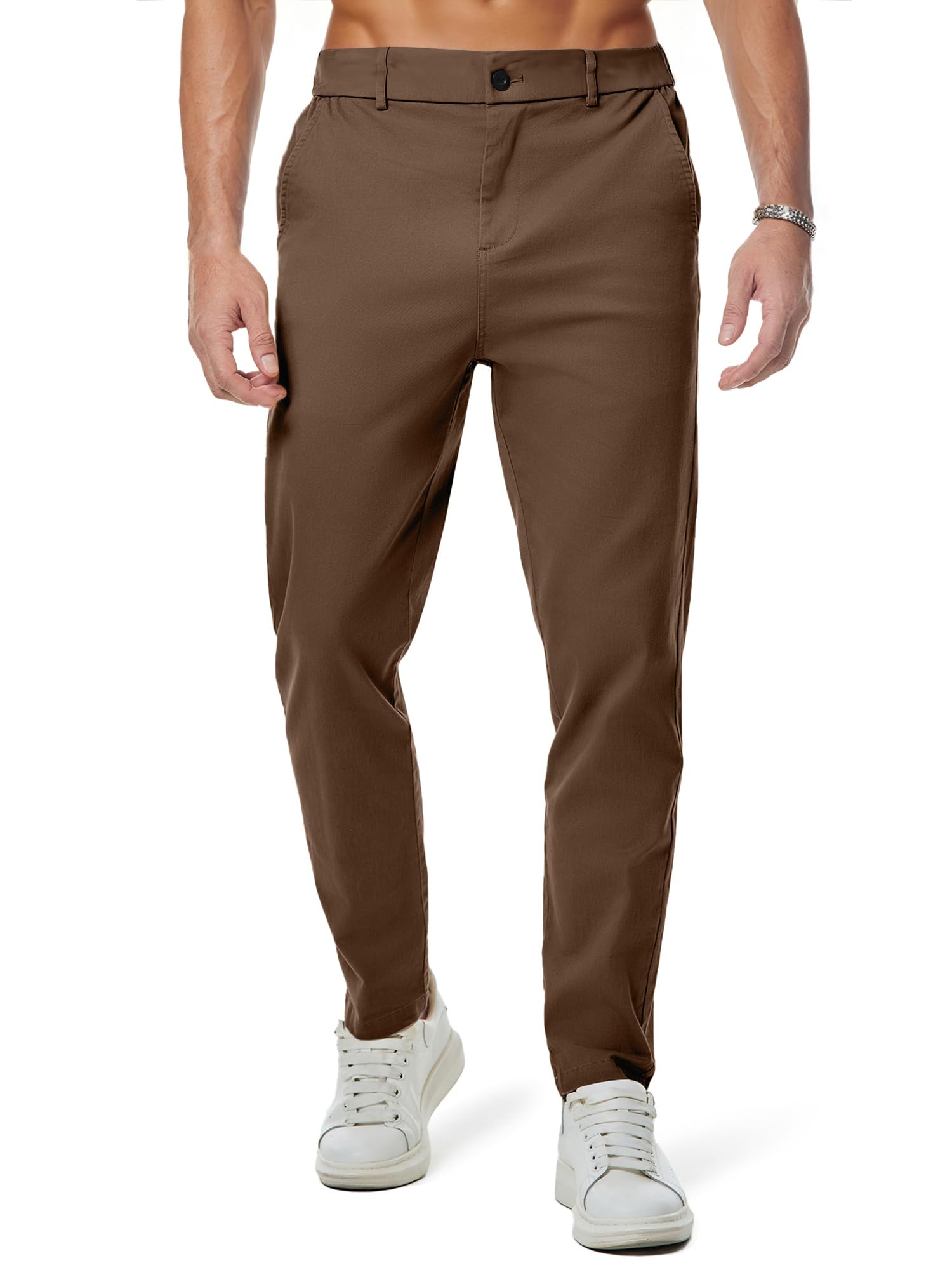 JMIERR Men's Chino Pants Casual Elastic Waist Tapered Golf Trousers
