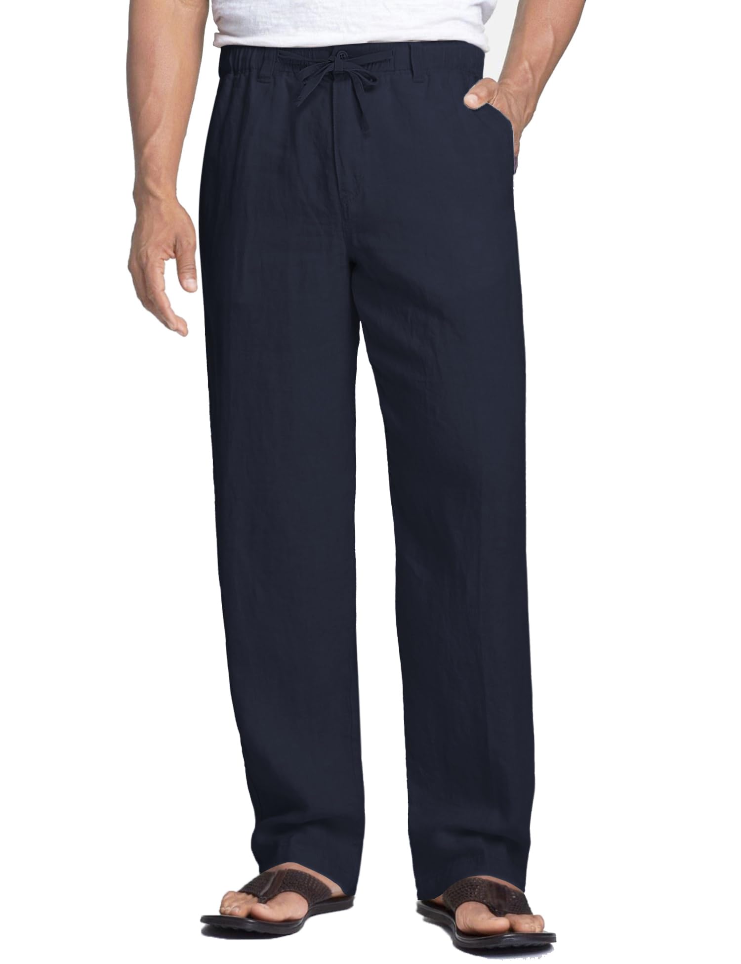 COOFANDY Men's Linen Pants Casual Beach Summer Pant Elastic Waist Drawstring Lightweight Trousers