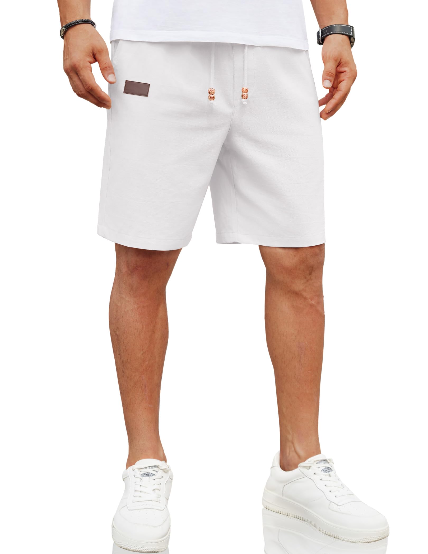 COOFANDY Mens Casual Linen Shorts Elastic Waist Drawstring Loose Fit Summer Beach Vacation Shorts with Pockets
