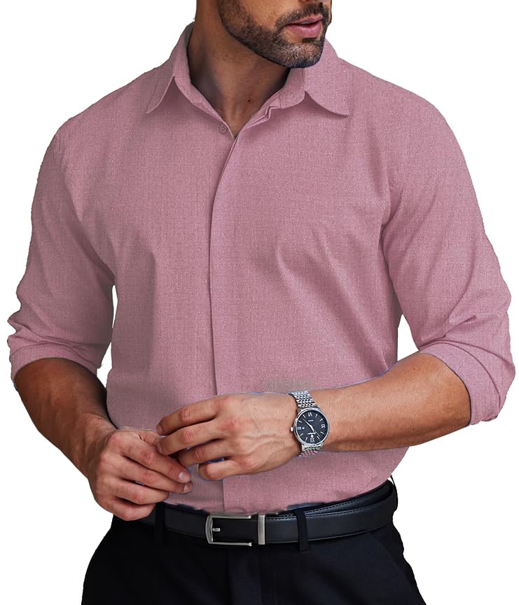 COOFANDY Men's Formal Dress Shirt Hidden Button Front Wrinkle Free Shirt Regular Fit Stretch Business Casual Shirts