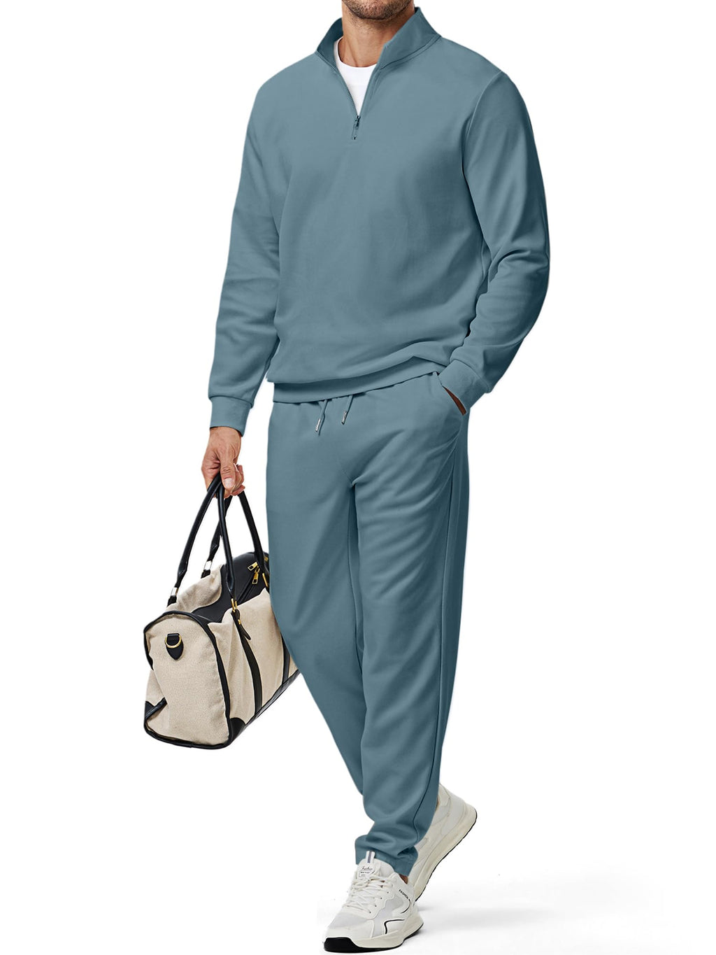JMIERR 2025 Men Fall Tracksuit 2 Piece Set Old Money Polo Quarter Zip Twill Sweatsuits Jogging Sweatpants Loungewear