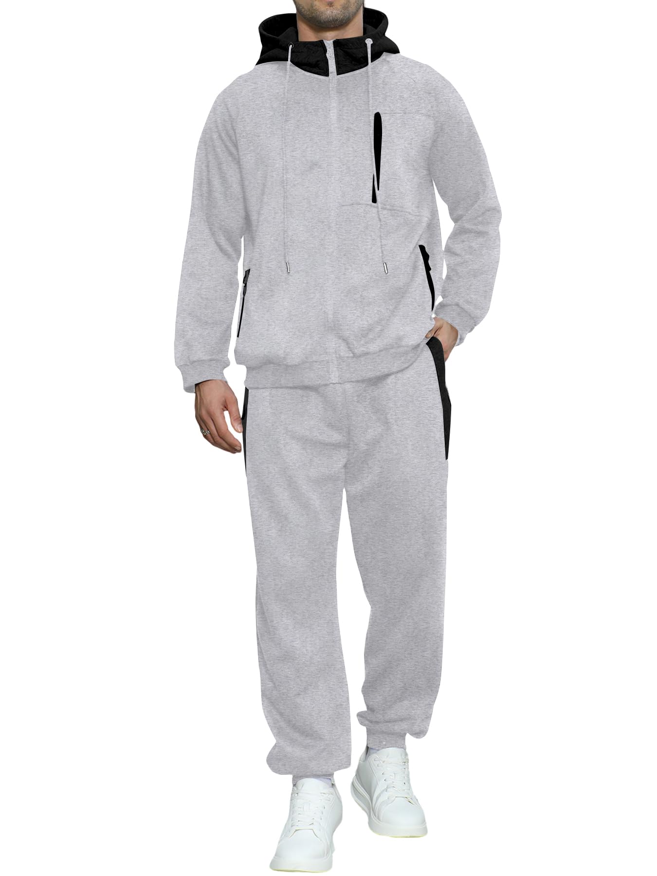 Yuyanrocks Sweatsuits for Men 2 Piece with Zipper Pockets Full Zip Hoodie Tracksuit Sets Jogging Sports Casual Sweat Suits