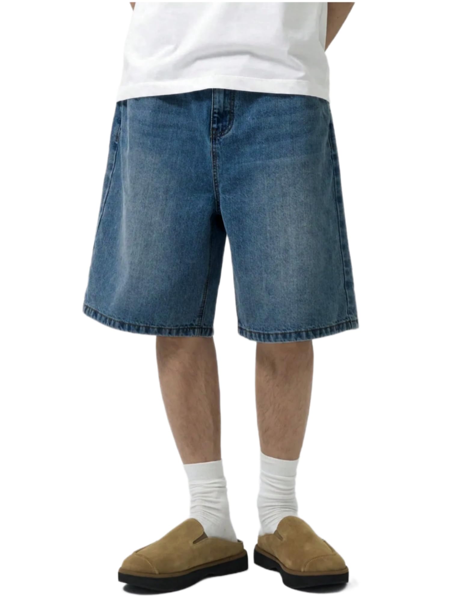 LuminBlaze Mens Baggy Jean Shorts Loose Fit Vintage Wide Leg Jorts Y2K Streetwear Hip Hop Casual Denim Shorts