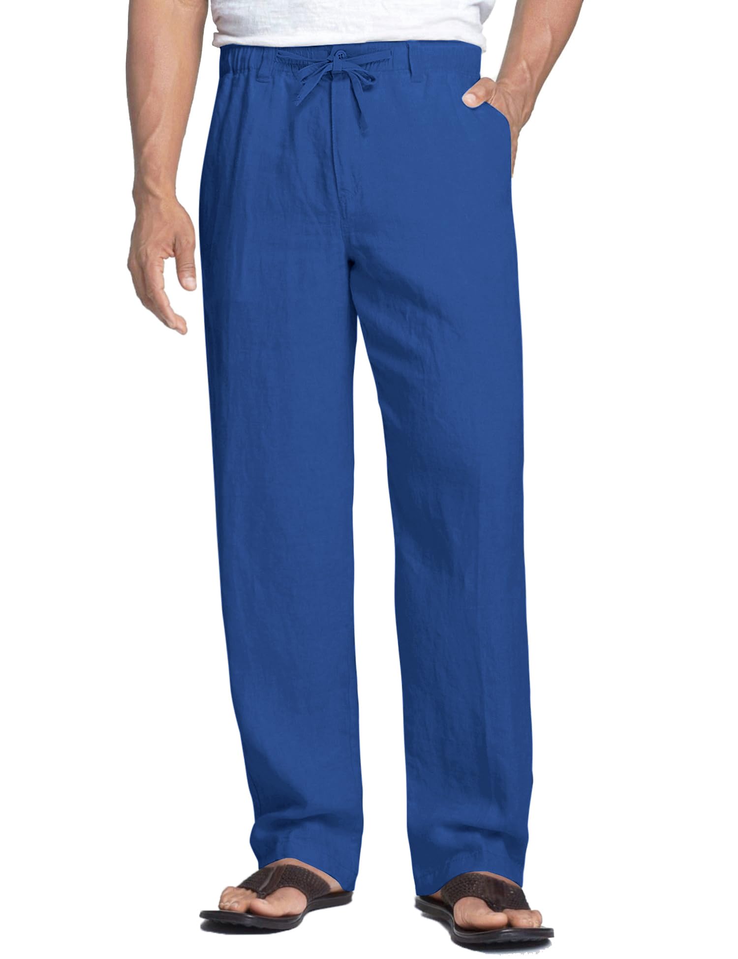 COOFANDY Men's Linen Pants Casual Beach Summer Pant Elastic Waist Drawstring Lightweight Trousers