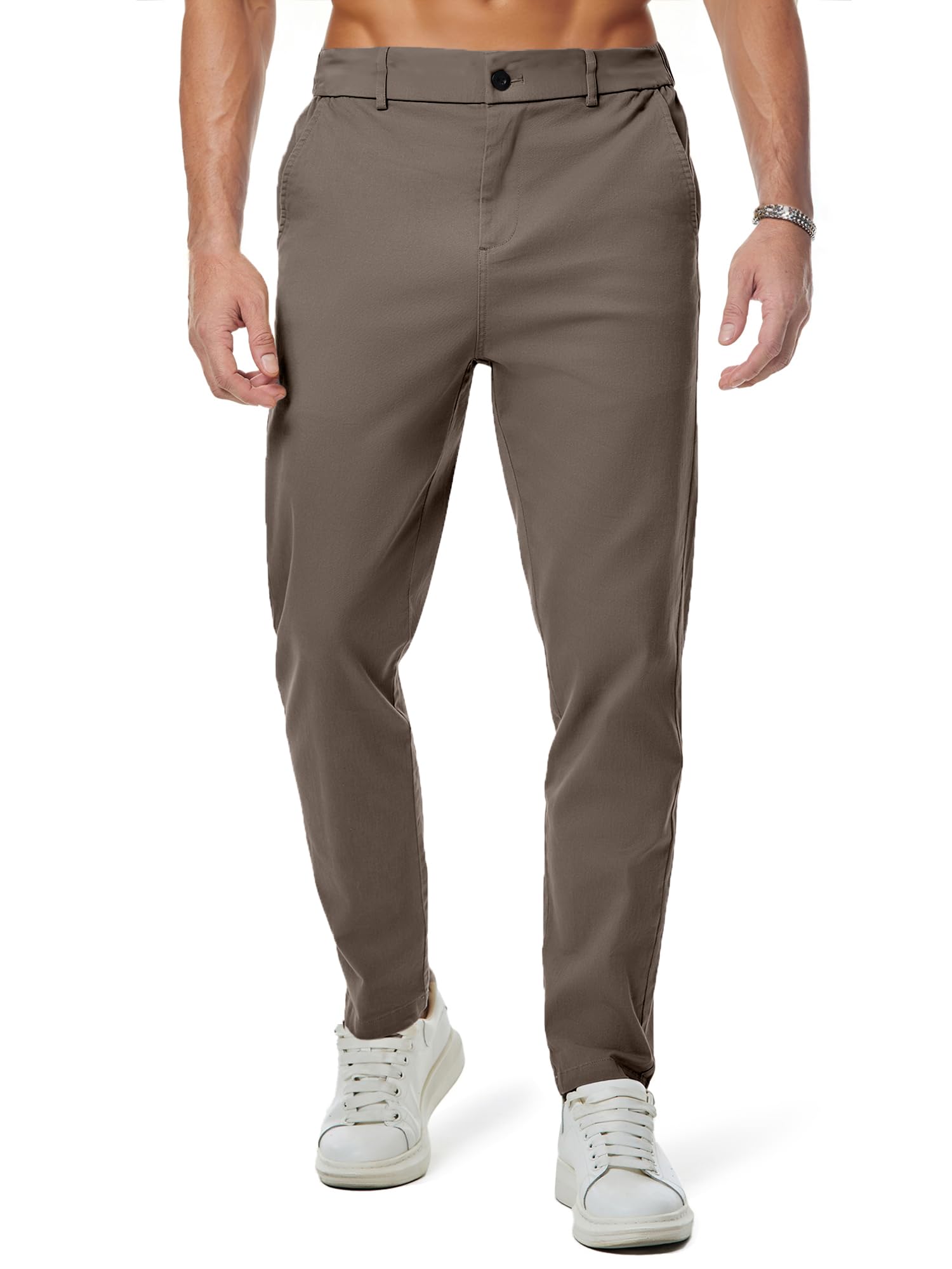 JMIERR Men's Chino Pants Casual Elastic Waist Tapered Golf Trousers