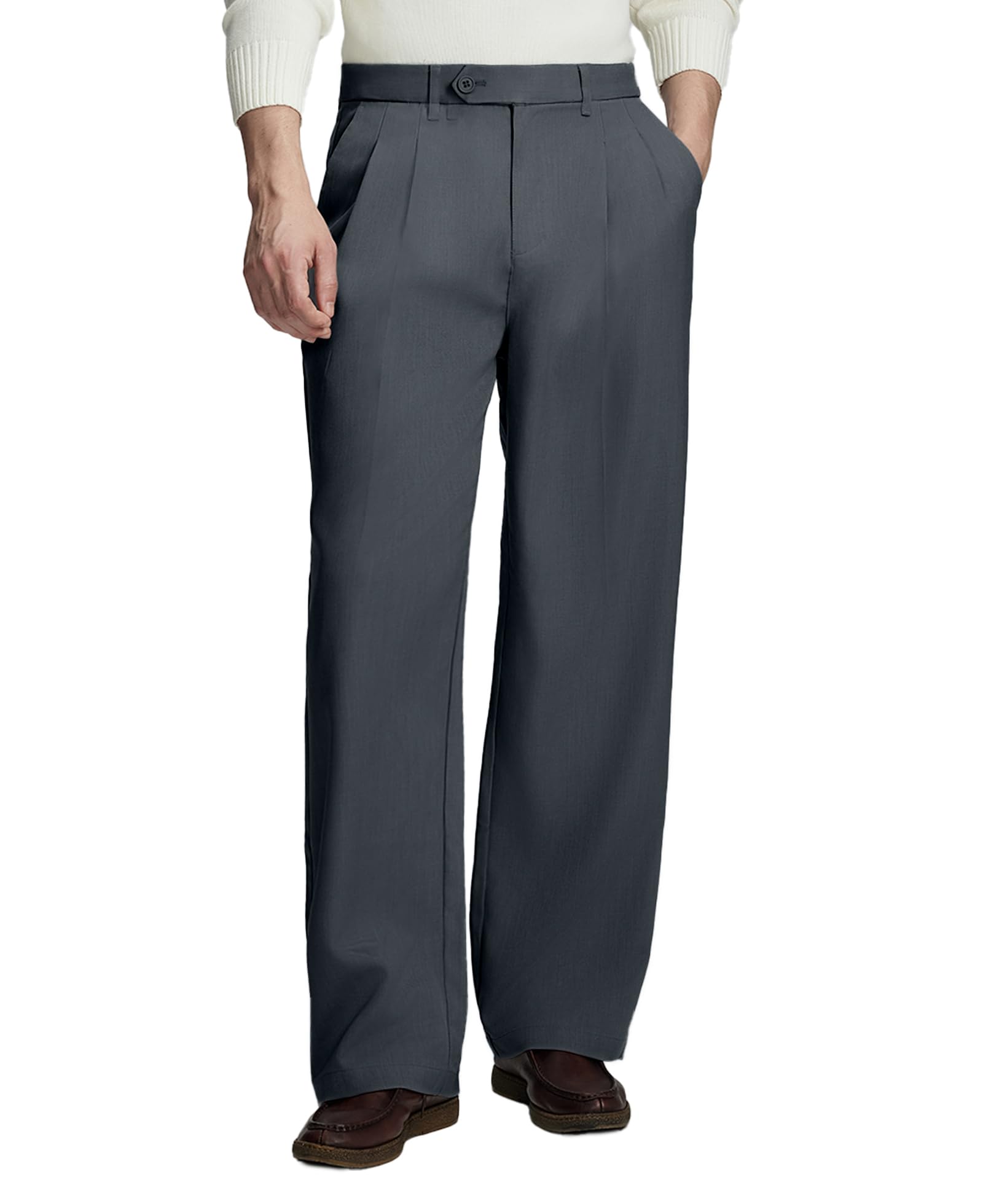 Susclude Mens Casual Dress Pants Old Money Pleated Baggy Wide Leg Vintage Relaxed Fit Slacks Work Office Trousers