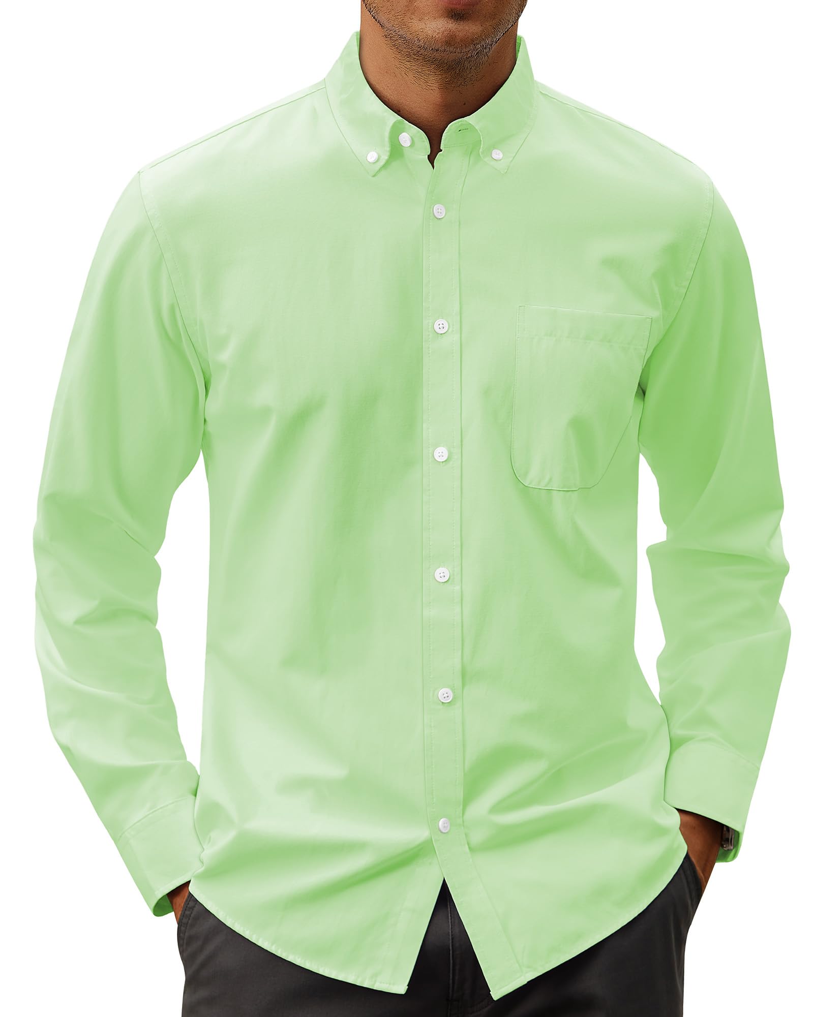 J.VER Men's Oxford Shirt Solid Casual Button Down Collar Shirts Long Sleeve Dress Shirts with Pocket