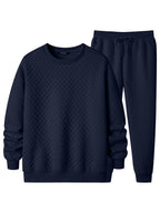 JMIERR Men's Quilted 2 Piece Casual Outfits Crewneck Sweatshirt Tracksuit & Joggers Sweatpants Sweatsuit Set