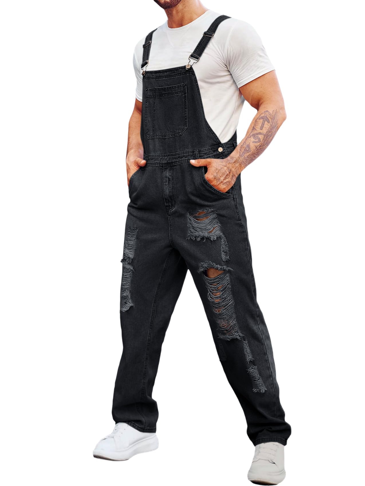 Runcati Men's Denim Bib Overall Jean Romper Trousers Adjustable Strap Workwear Slim Fit Jumpsuit