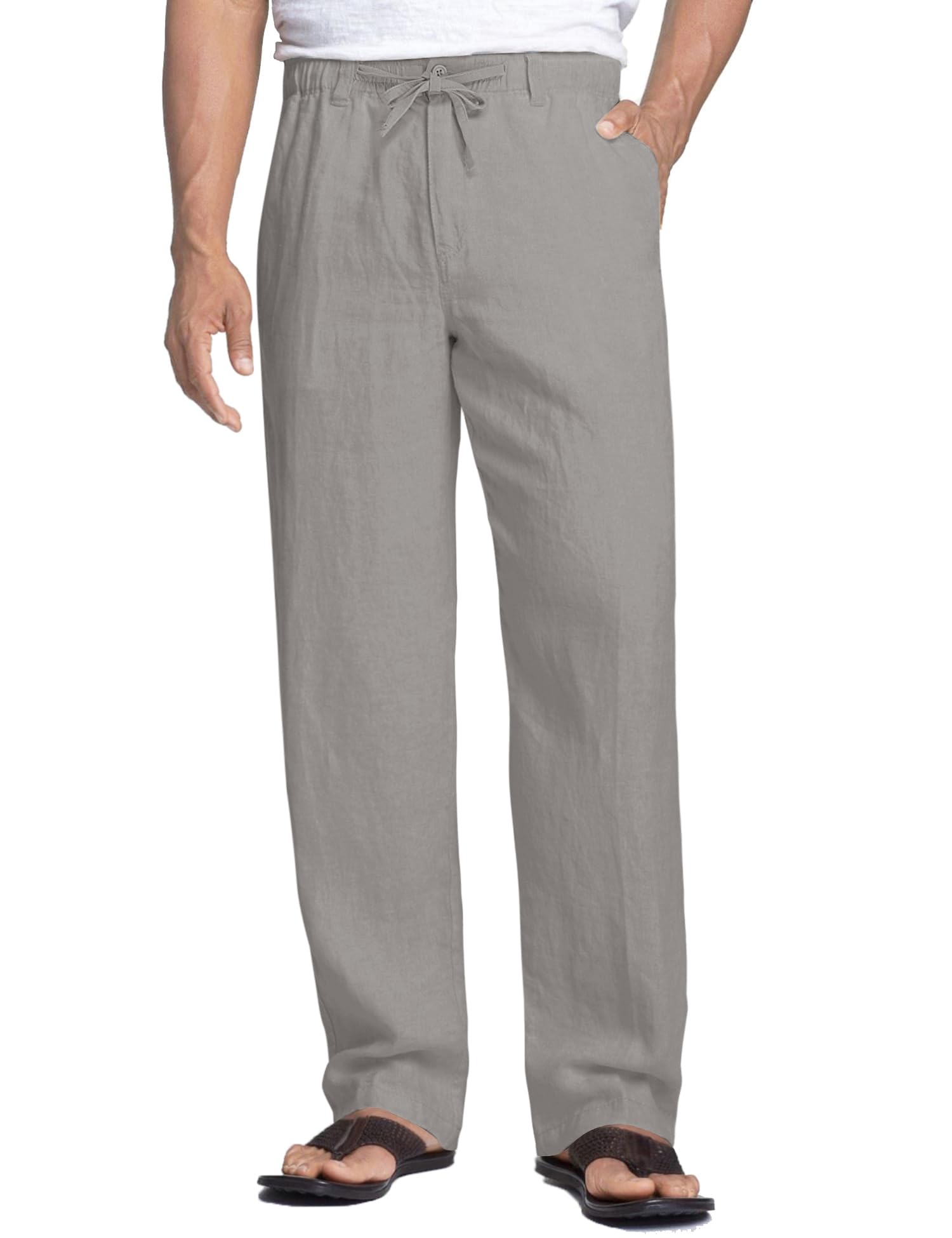 COOFANDY Men's Linen Pants Casual Beach Summer Pant Elastic Waist Drawstring Lightweight Trousers
