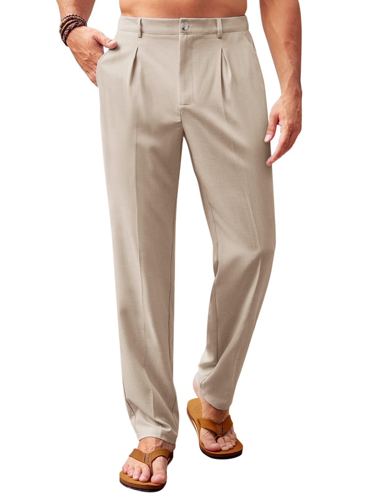 Runcati Mens Casual Pants Elastic Waist Lightweight Loose Fit Pleated Slacks Summer Beach Yoga Trousers