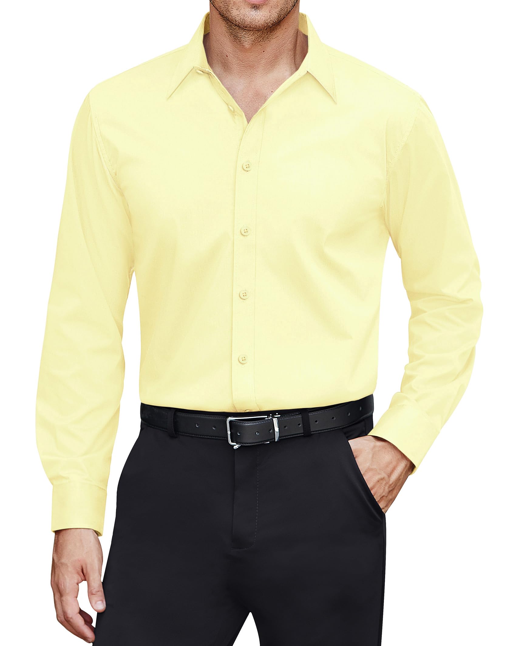 J.VER Men's Dress Shirts Stretch Stain Shield Long Sleeve Solid Formal Shirt Business Casual Button Down Shirts