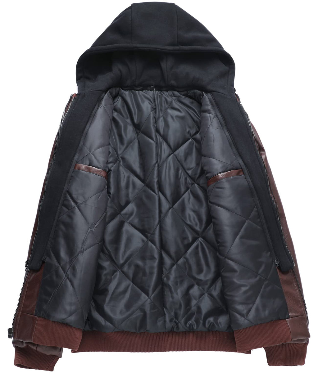 ZENTHACE Mens Full-Zip Faux Leather Hooded Motorcycle Jacket Outdoor Wear Coat