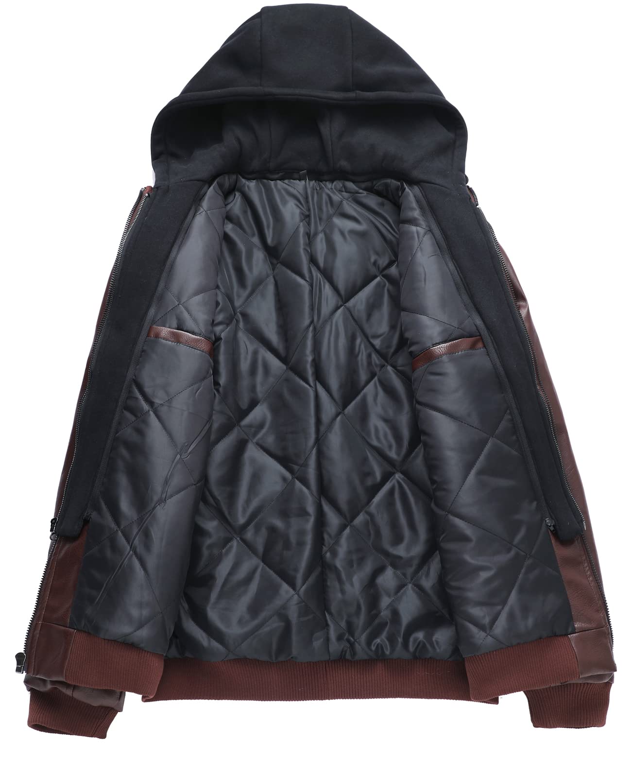 ZENTHACE Mens Full-Zip Faux Leather Hooded Motorcycle Jacket Outdoor Wear Coat