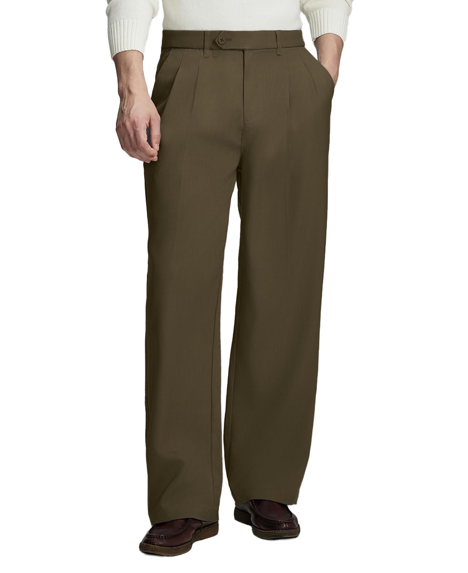 Susclude Mens Casual Dress Pants Old Money Pleated Baggy Wide Leg Vintage Relaxed Fit Slacks Work Office Trousers