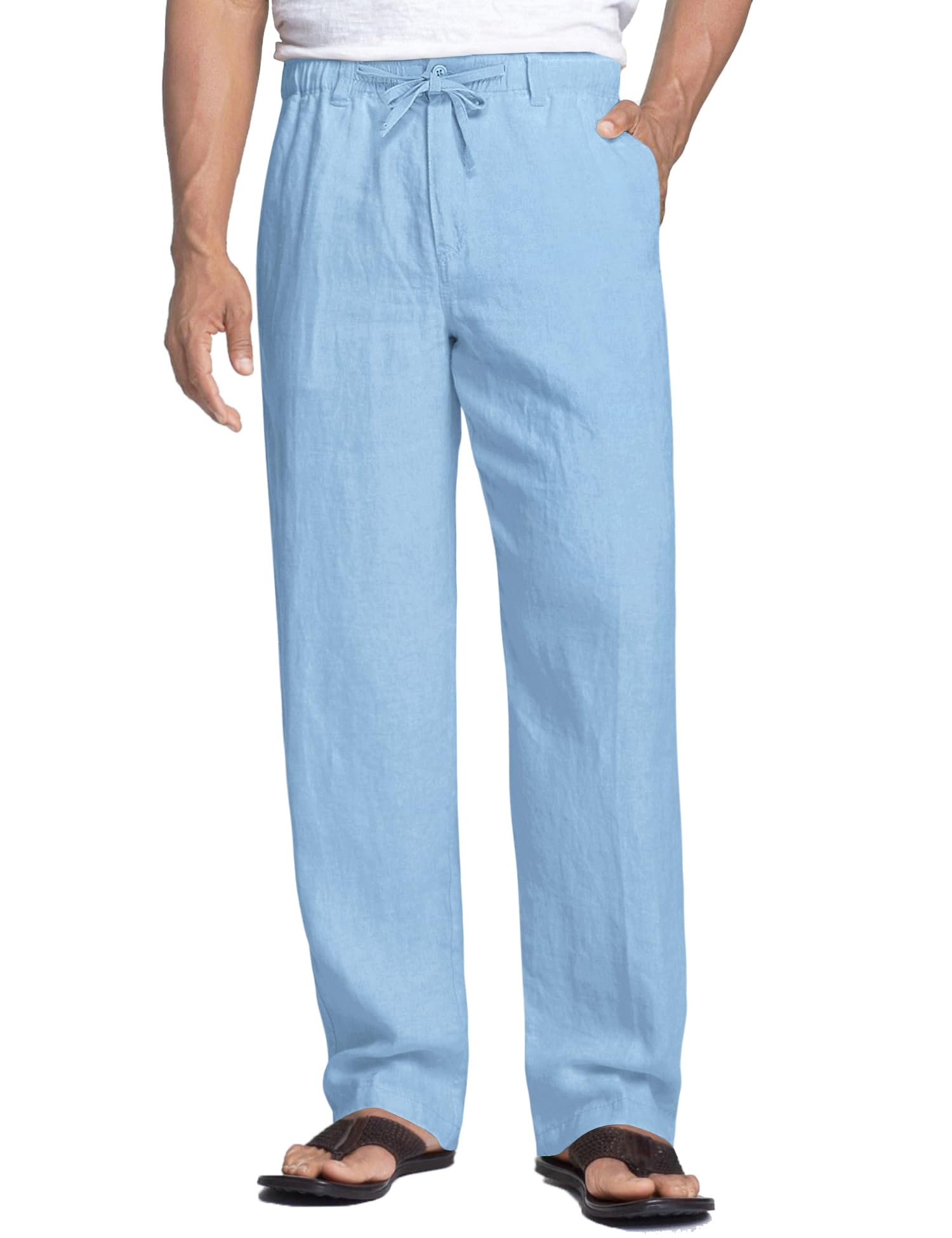 COOFANDY Men's Linen Pants Casual Beach Summer Pant Elastic Waist Drawstring Lightweight Trousers