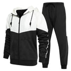 CALUOMATT Men's Hooded Athletic Tracksuit Sweatsuit Long Sleeve Full-Zip Jogging Sweatpants 2 Piece Patchwork Sportsuits