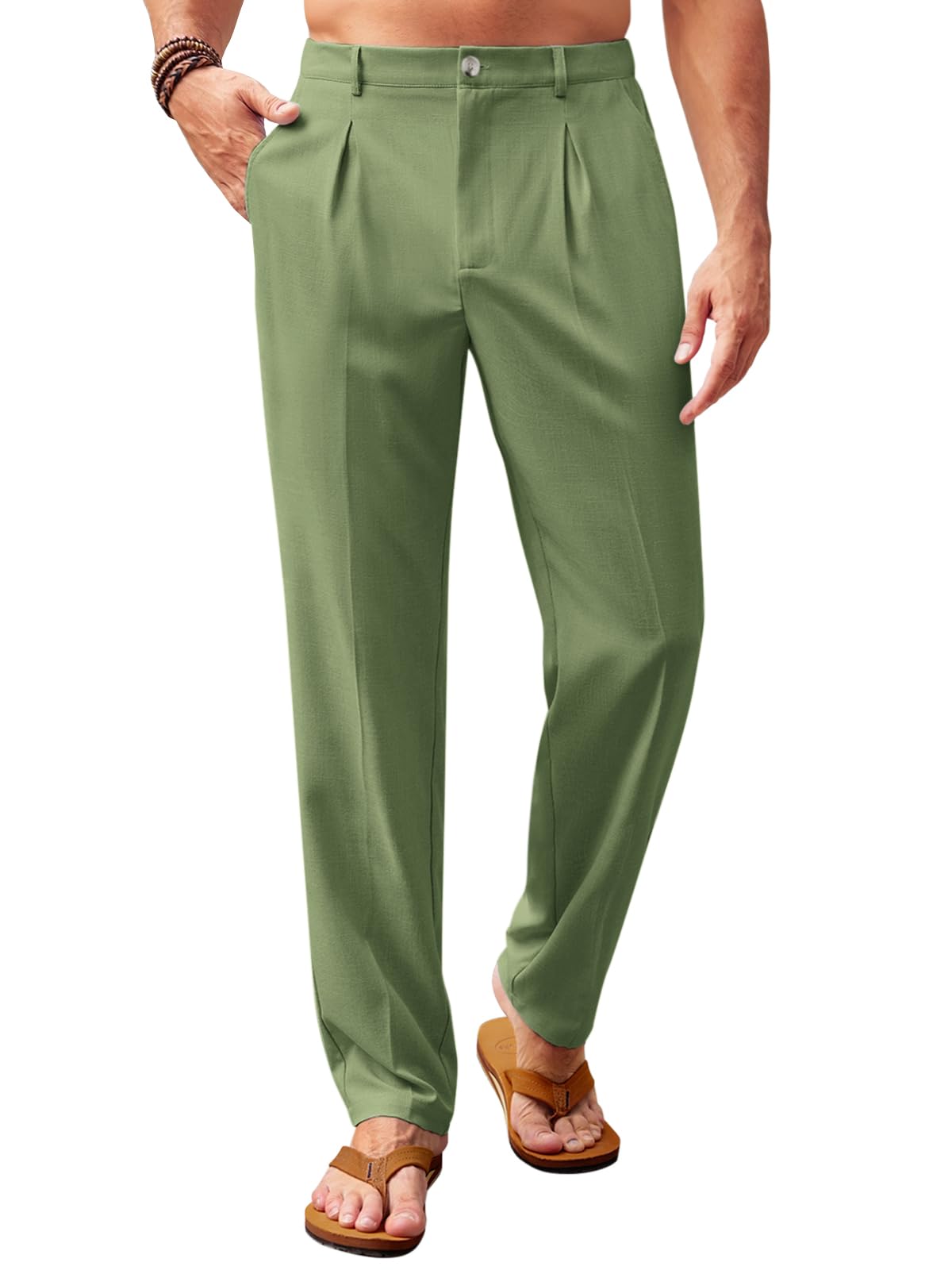 Runcati Mens Casual Pants Elastic Waist Lightweight Loose Fit Pleated Slacks Summer Beach Yoga Trousers