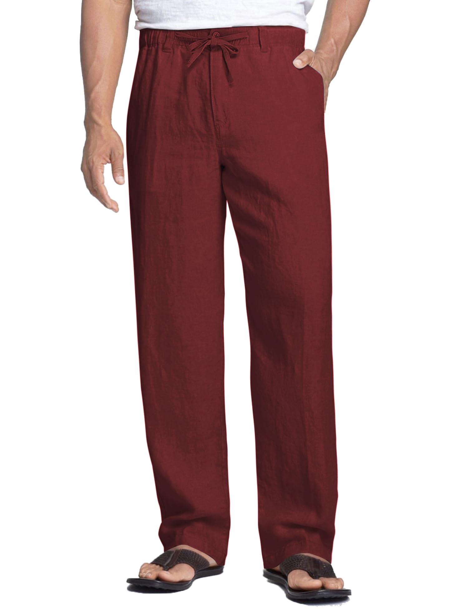 COOFANDY Men's Linen Pants Casual Beach Summer Pant Elastic Waist Drawstring Lightweight Trousers