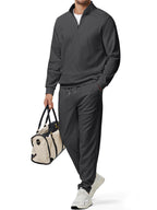 JMIERR 2025 Men Fall Tracksuit 2 Piece Set Old Money Polo Quarter Zip Twill Sweatsuits Jogging Sweatpants Loungewear