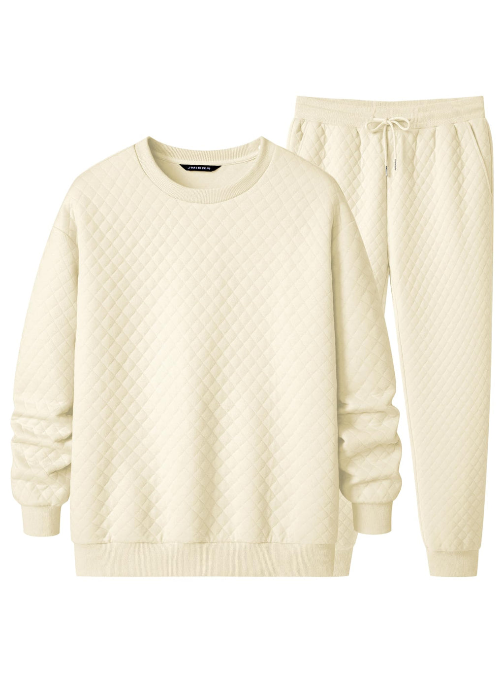 JMIERR Men's Quilted 2 Piece Casual Outfits Crewneck Sweatshirt Tracksuit & Joggers Sweatpants Sweatsuit Set