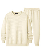 JMIERR Men's Quilted 2 Piece Casual Outfits Crewneck Sweatshirt Tracksuit & Joggers Sweatpants Sweatsuit Set