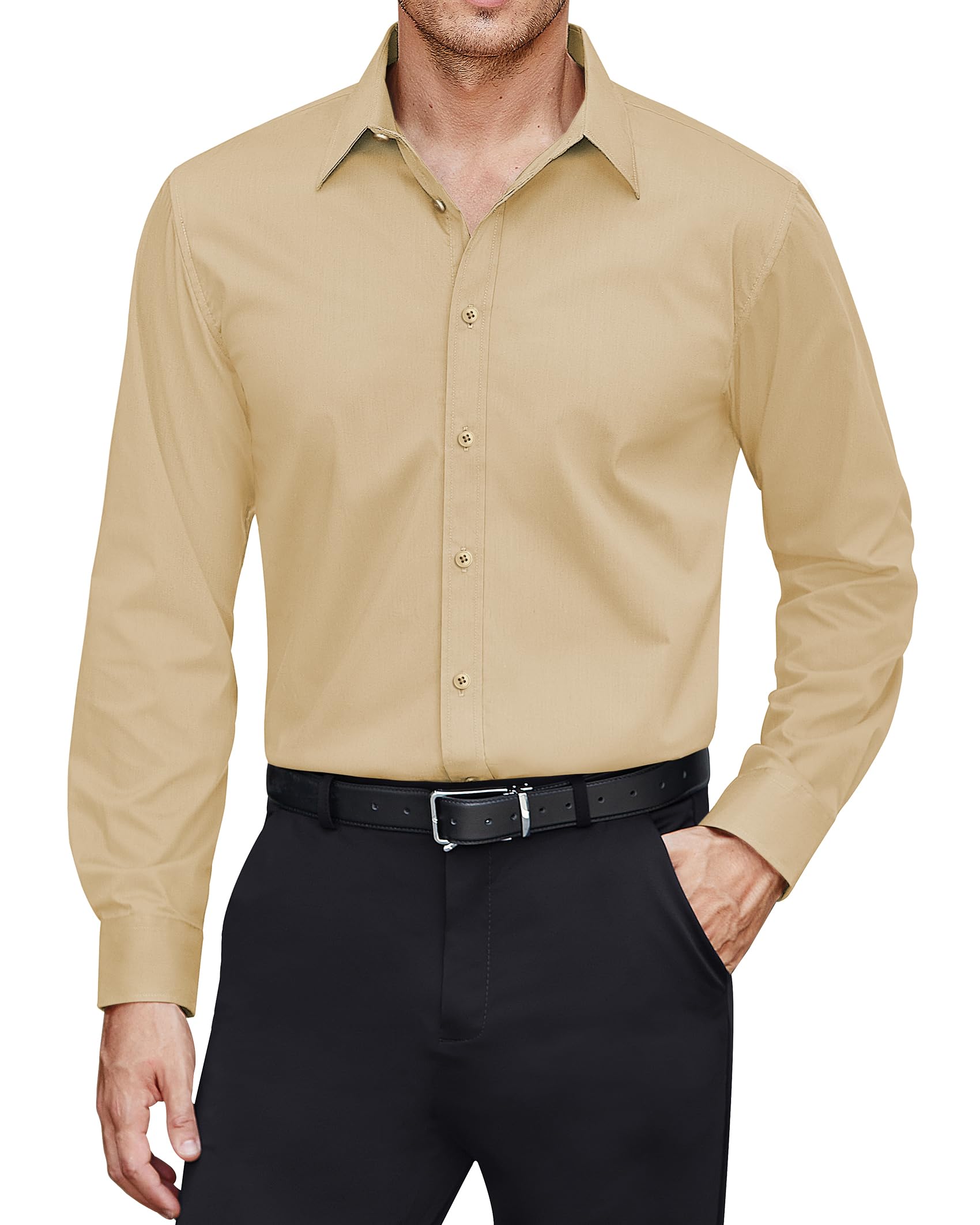 J.VER Men's Dress Shirts Stretch Stain Shield Long Sleeve Solid Formal Shirt Business Casual Button Down Shirts