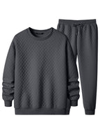 JMIERR Men's Quilted 2 Piece Casual Outfits Crewneck Sweatshirt Tracksuit & Joggers Sweatpants Sweatsuit Set