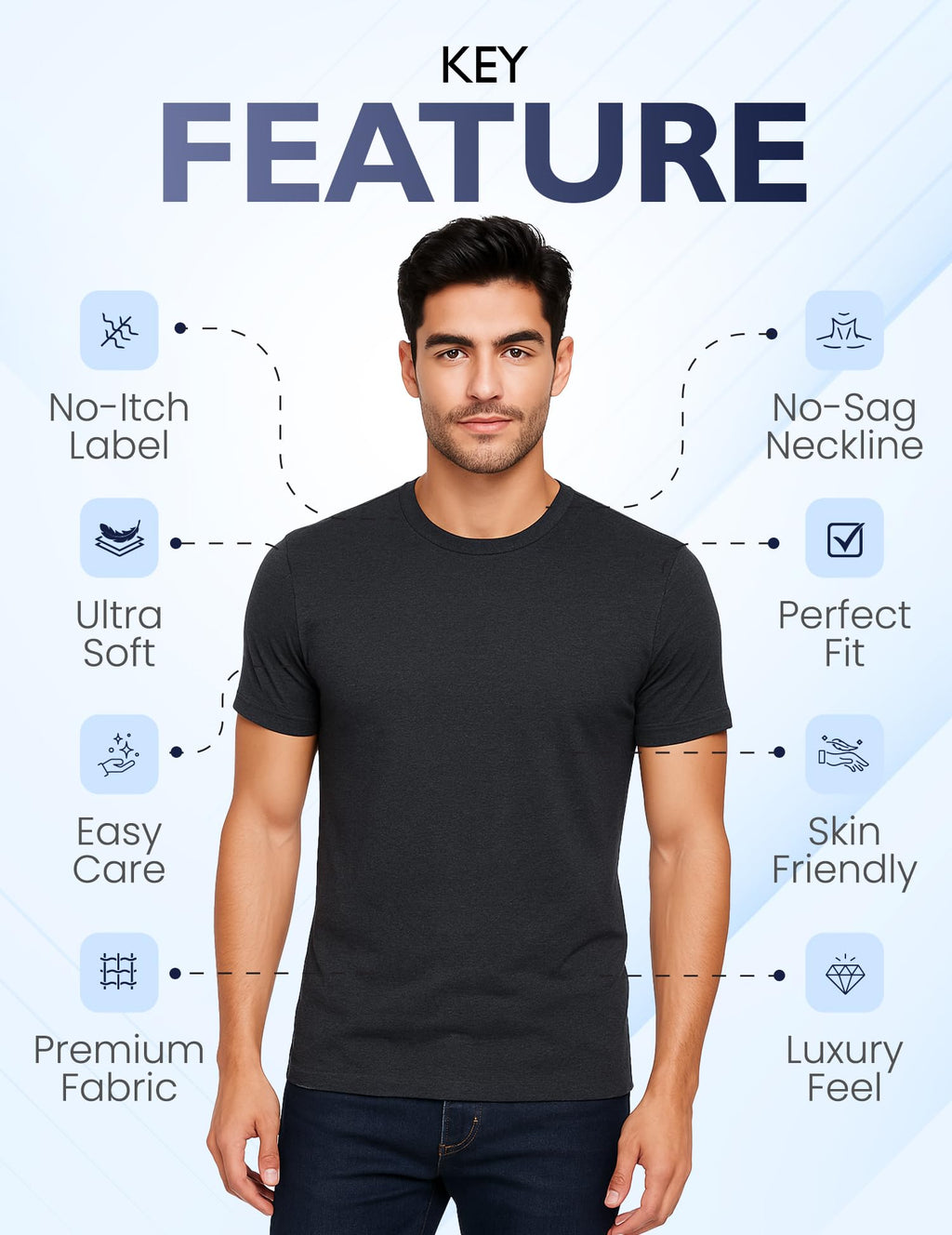 Mens T-Shirts - Fitted Soft Cotton Blend Crew Neck Tee – Athletic Fit Classic Plain Short Sleeve Shirts for Men