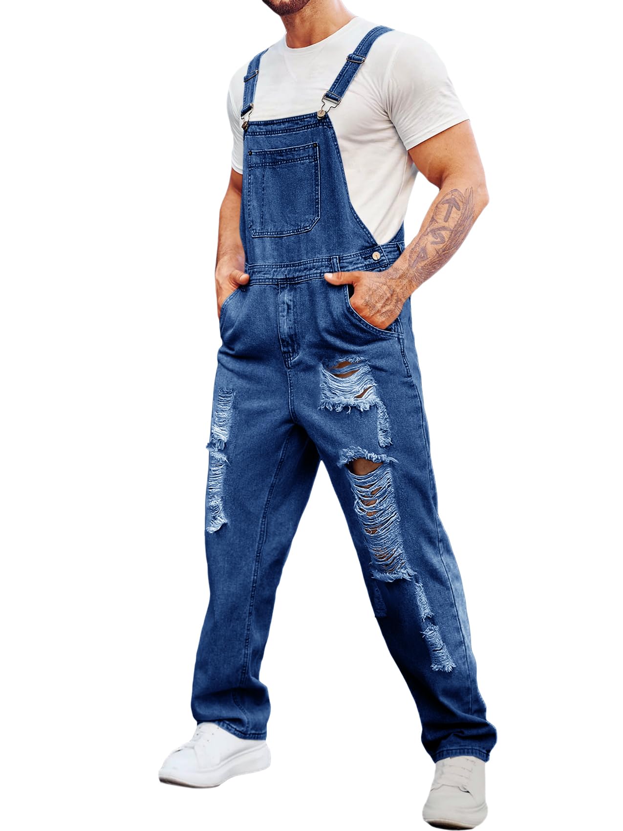 Runcati Men's Denim Bib Overall Jean Romper Trousers Adjustable Strap Workwear Slim Fit Jumpsuit