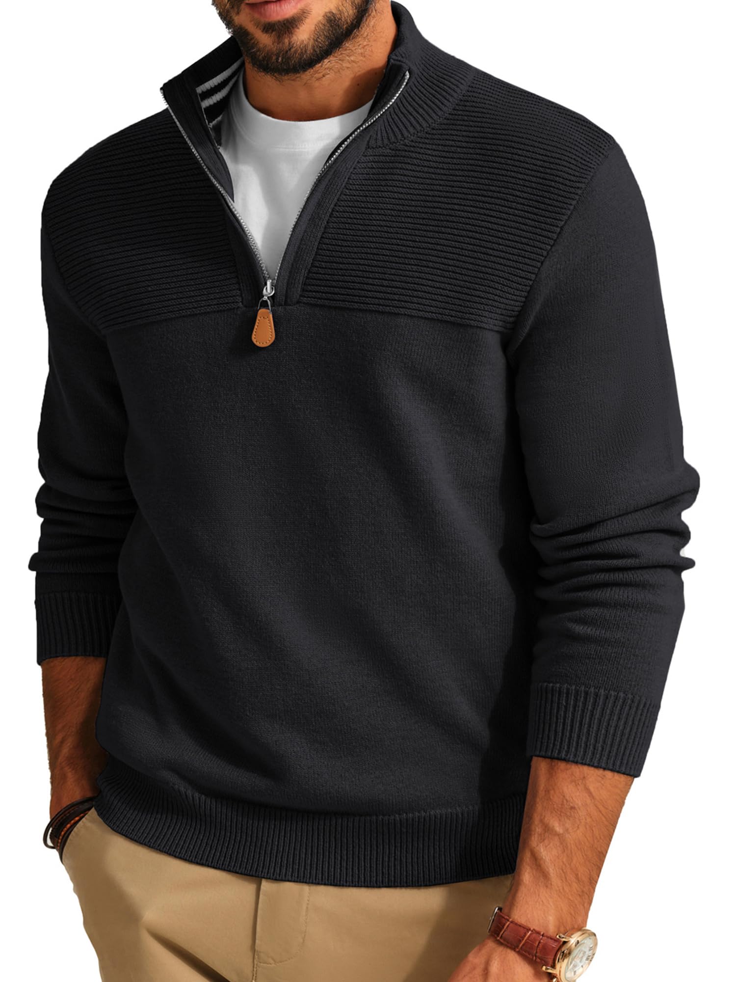 PJ PAUL JONES Men's Quarter Zip Sweater Slim Fit Casual Pullover Sweater Mock Neck Polo Sweaters