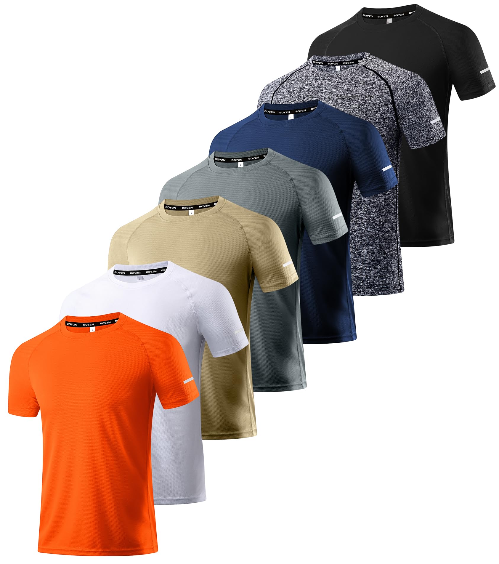 Boyzn 1, 3, 5 or 7 Pack Men's Workout Running Shirts, Dry Fit Moisture Wicking T-Shirt, Gym Athletic Short Sleeve Tee Shirts