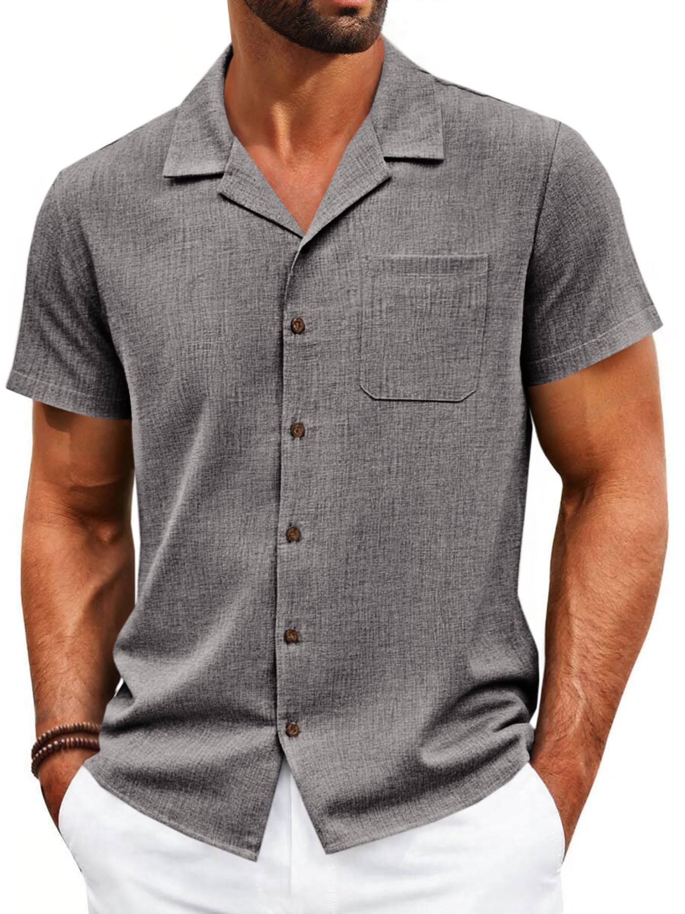 Runcati Mens Button Down Shirt Short Sleeve Cuban Casual Shirts Summer Beach Vacation Wedding Tops with Pocket