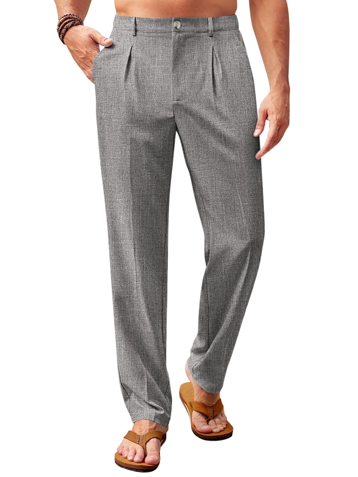 Runcati Mens Casual Pants Elastic Waist Lightweight Loose Fit Pleated Slacks Summer Beach Yoga Trousers