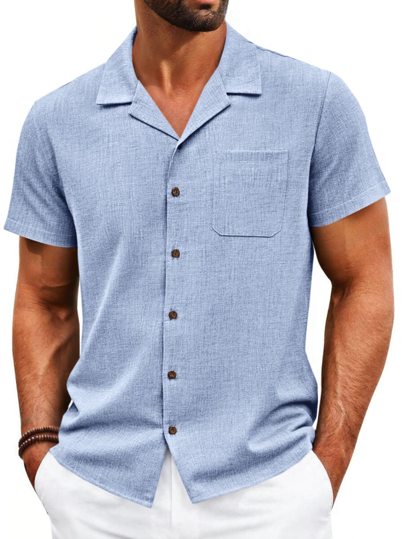 Runcati Mens Button Down Shirt Short Sleeve Cuban Casual Shirts Summer Beach Vacation Wedding Tops with Pocket