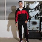 CALUOMATT Men's Hooded Athletic Tracksuit Sweatsuit Long Sleeve Full-Zip Jogging Sweatpants 2 Piece Patchwork Sportsuits