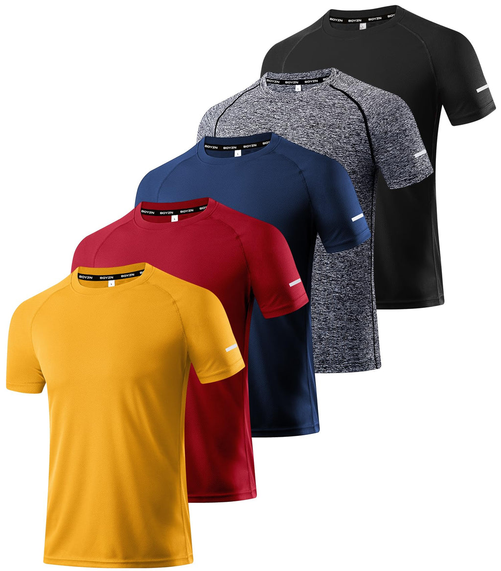 Boyzn 1, 3, 5 or 7 Pack Men's Workout Running Shirts, Dry Fit Moisture Wicking T-Shirt, Gym Athletic Short Sleeve Tee Shirts