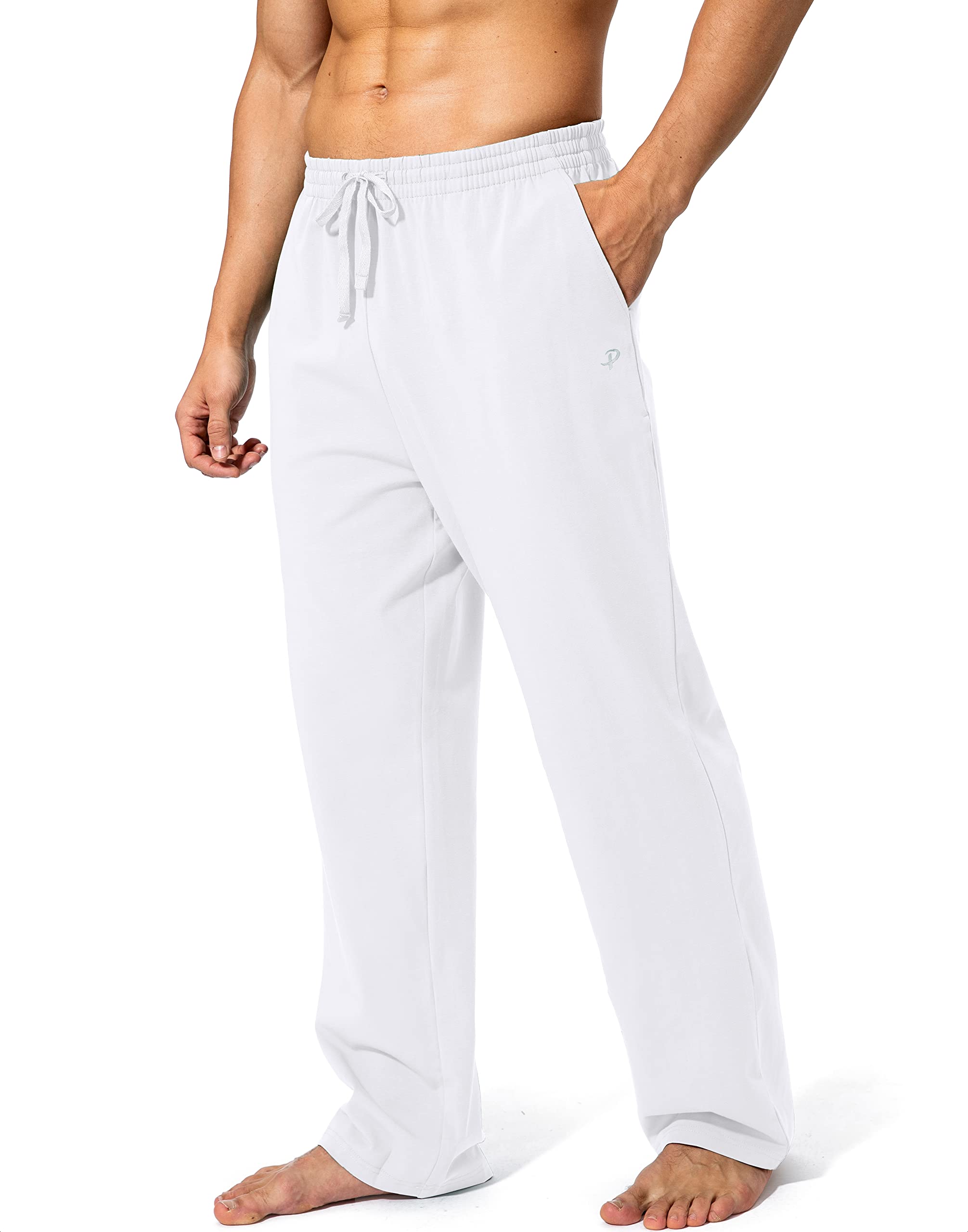 Pudolla Men's Cotton Yoga Sweatpants Athletic Lounge Pants Open Bottom Casual Jersey Pants for Men with Pockets