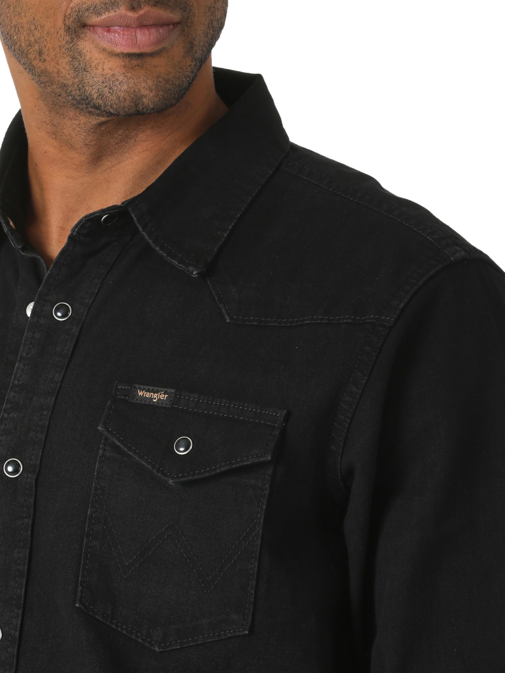 Wrangler Mens Iconic Denim Regular Fit Snap Shirt