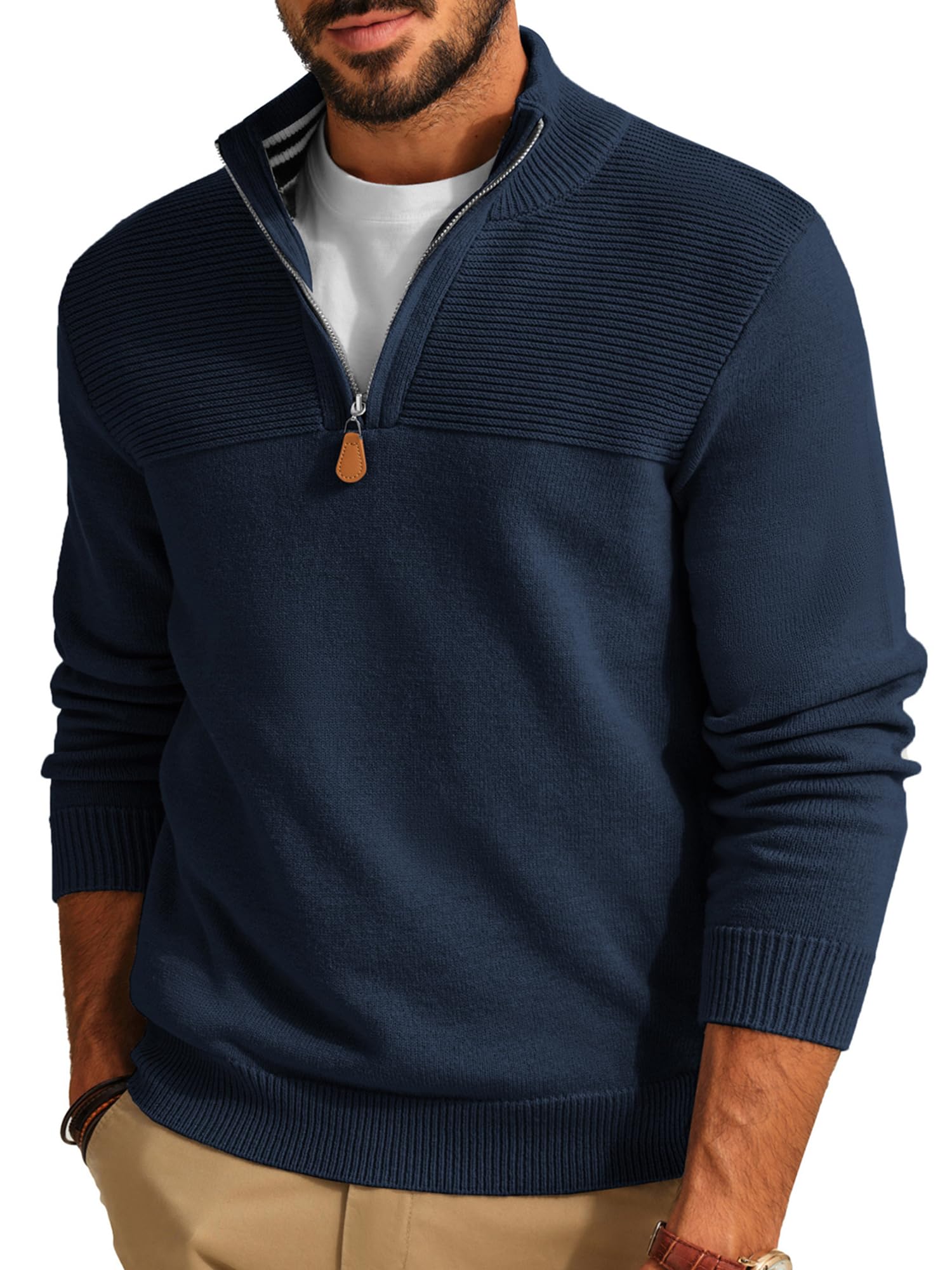 PJ PAUL JONES Men's Quarter Zip Sweater Slim Fit Casual Pullover Sweater Mock Neck Polo Sweaters
