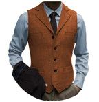 Tuikayoo Men's Tweed Suit Vintage Vest Herringbone Wool Prom Waistcoat Groomsmen