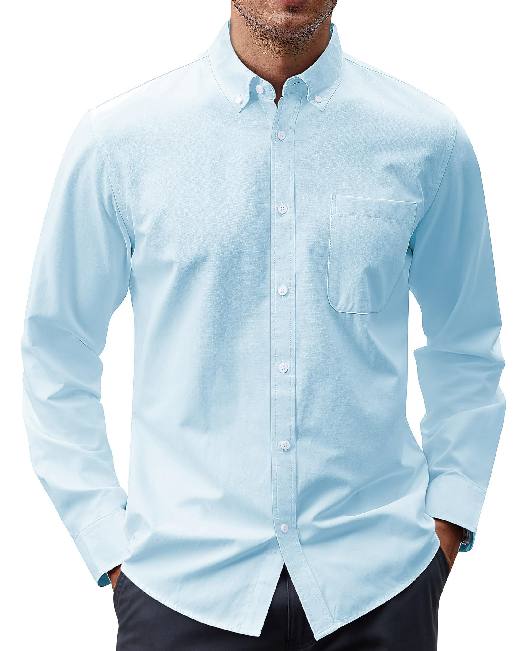 J.VER Men's Oxford Shirt Solid Casual Button Down Collar Shirts Long Sleeve Dress Shirts with Pocket