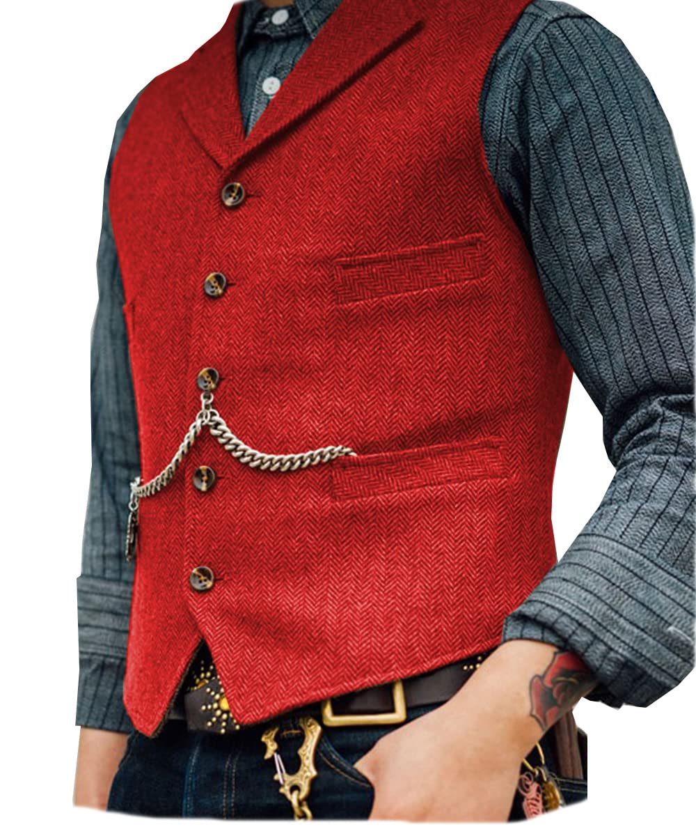 Ceehuteey Mens Suit Vest Waistcoat Tweed Retro V Neck Wool Herringbone for Prom