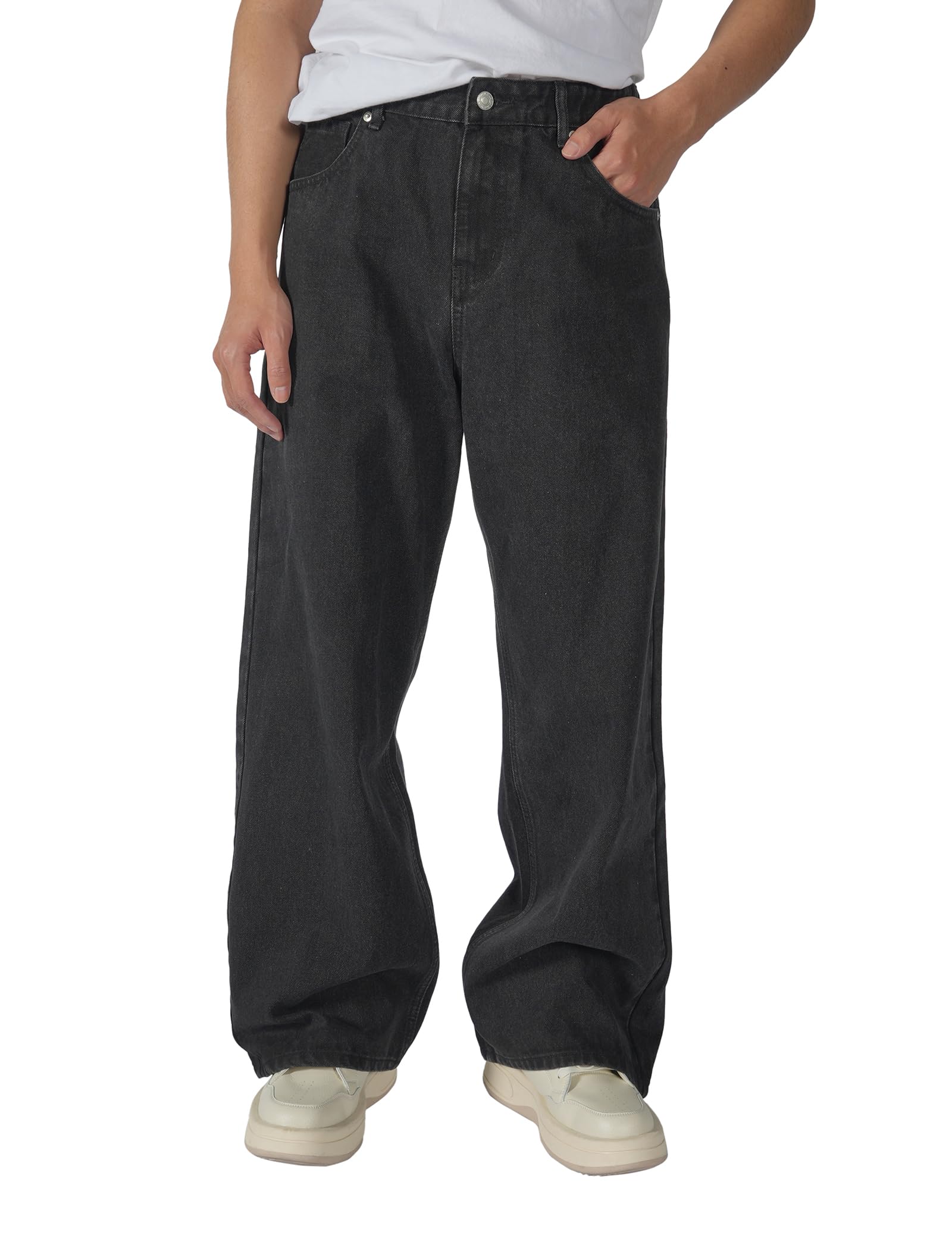 Plaid&Plain Men's Hip Hop Baggy Jeans Casual Wide Leg Y2k Skateboard Vintage Denim Pants Streetwear