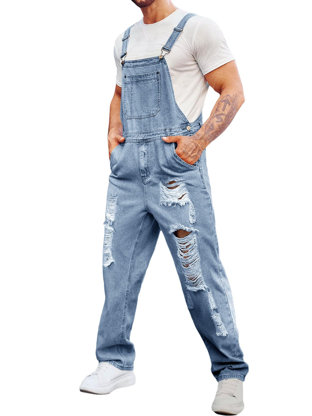Runcati Men's Denim Bib Overall Jean Romper Trousers Adjustable Strap Workwear Slim Fit Jumpsuit