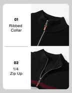 MAGCOMSEN Men's Sweaters 1/4 Zip Cotton Sweater Pullover Polo Sweaters Striped Fall Winter Warm Sweatshirts