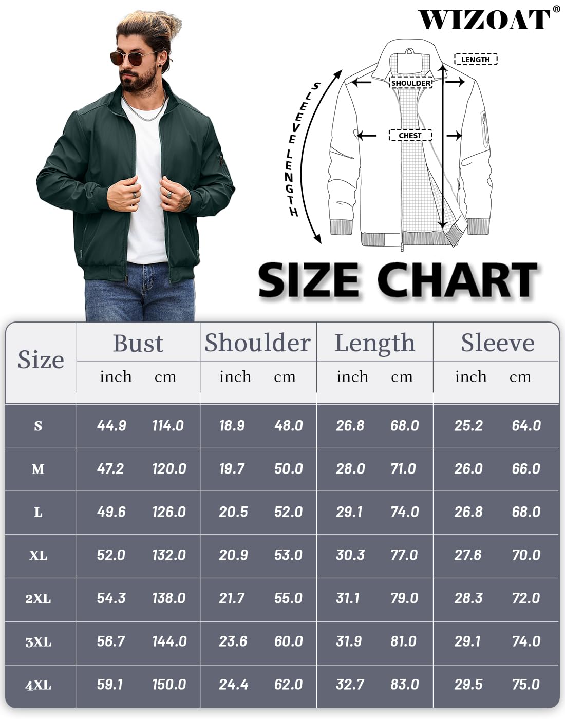 Wizoat Men's Bomber Jacket Lightweight Casual Windbreaker Jackets Zip Up Coat