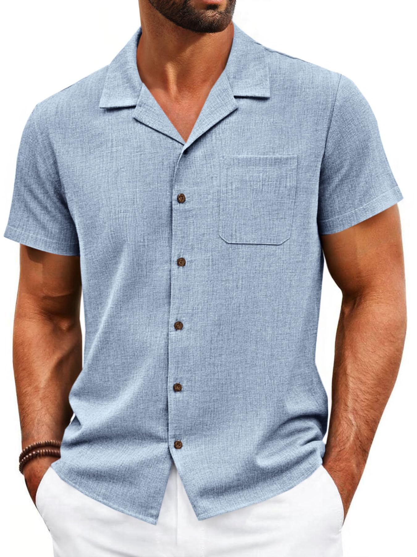 Runcati Mens Button Down Shirt Short Sleeve Cuban Casual Shirts Summer Beach Vacation Wedding Tops with Pocket