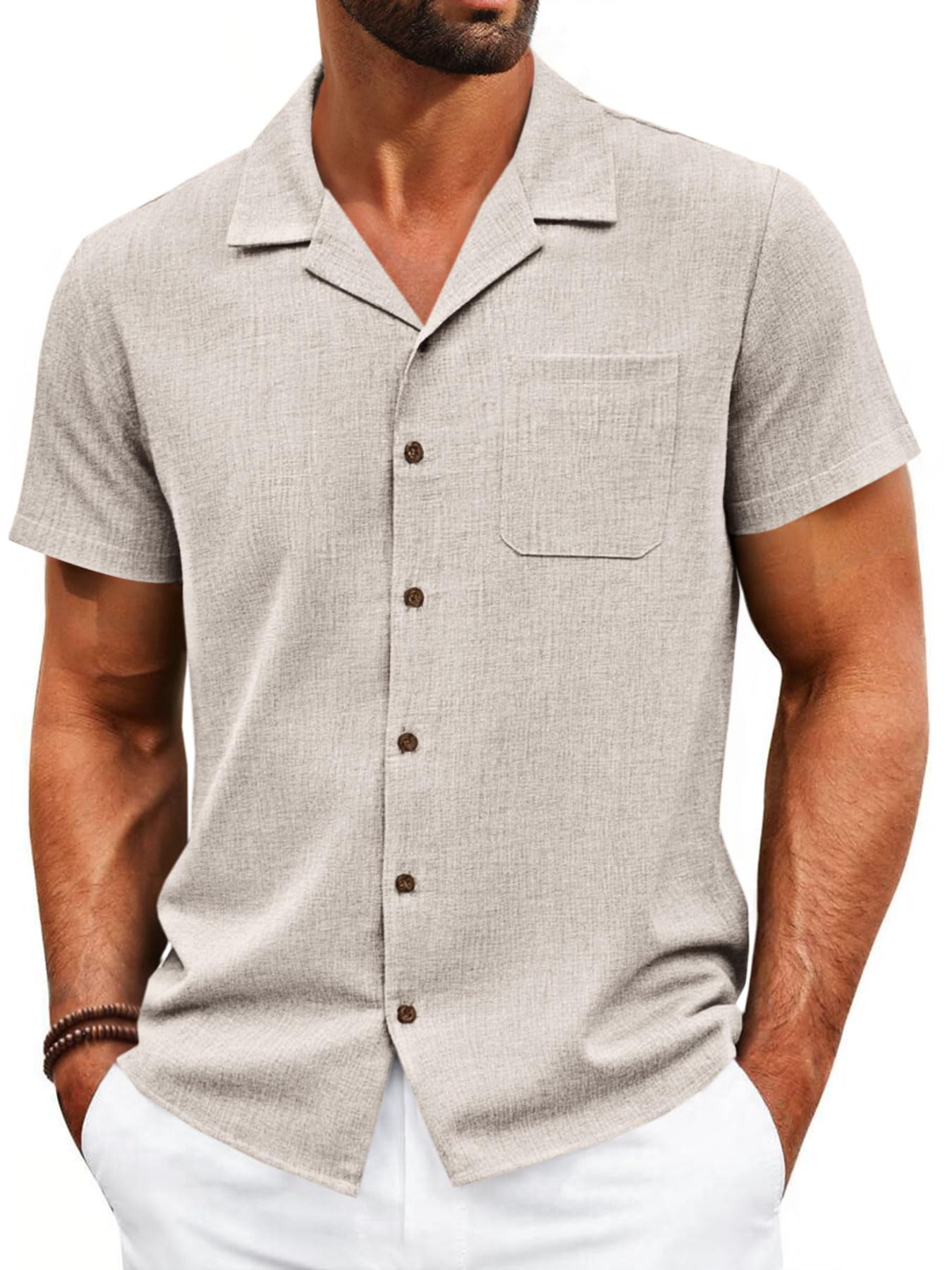 Runcati Mens Button Down Shirt Short Sleeve Cuban Casual Shirts Summer Beach Vacation Wedding Tops with Pocket