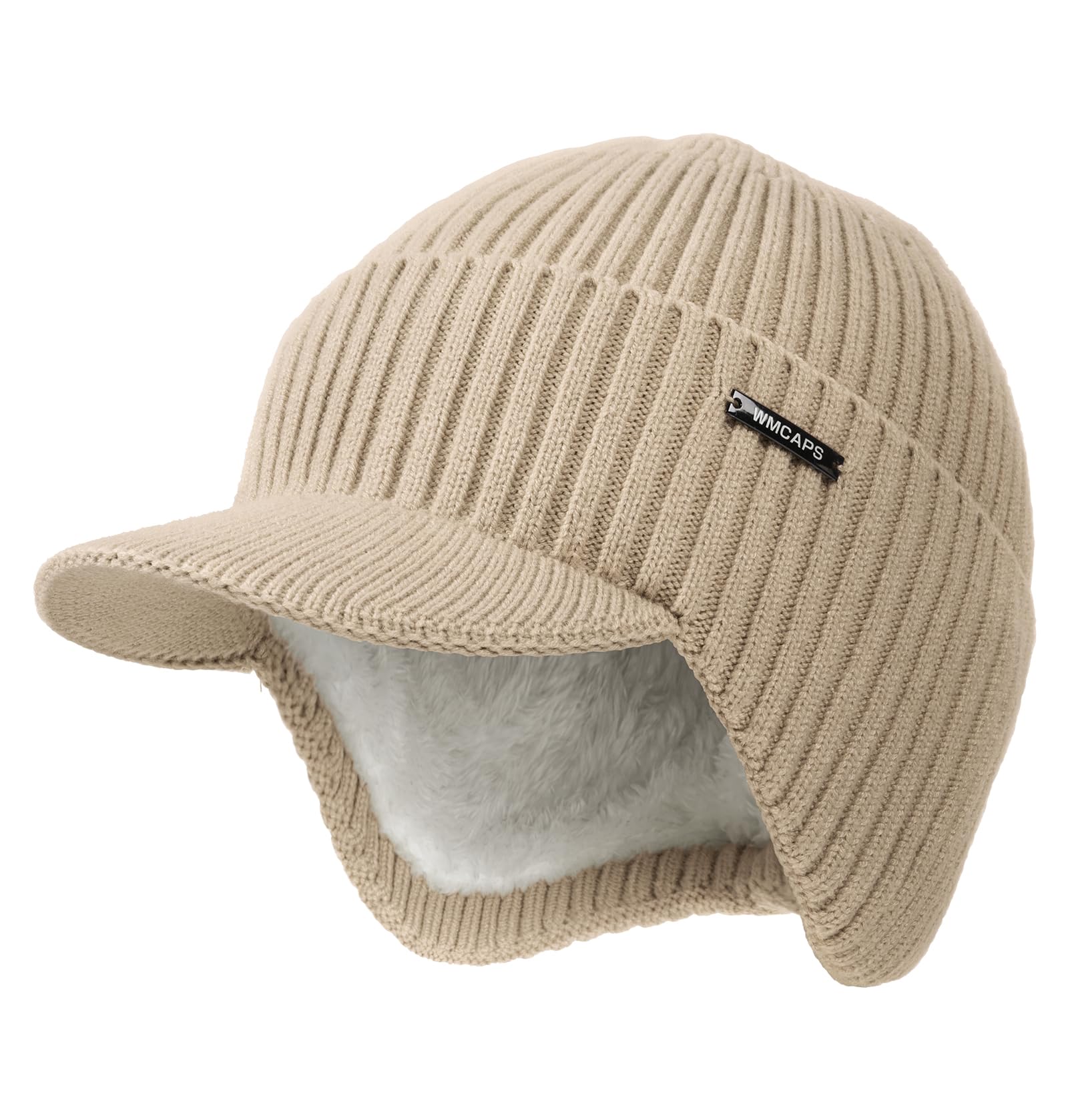 Wmcaps Winter Beanie with Brim and Ear Flaps, Outdoor Warm Fleece Lined Knit Hat Stocking Caps for Men Women